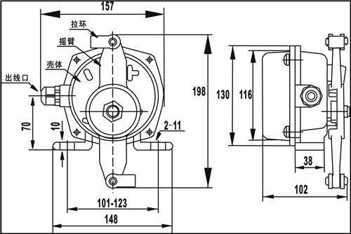 防爆雙向拉繩開(kāi)關(guān),防爆雙向拉繩開(kāi)關(guān)技術(shù)規(guī)格KBW-220L防爆拉繩開(kāi)關(guān)